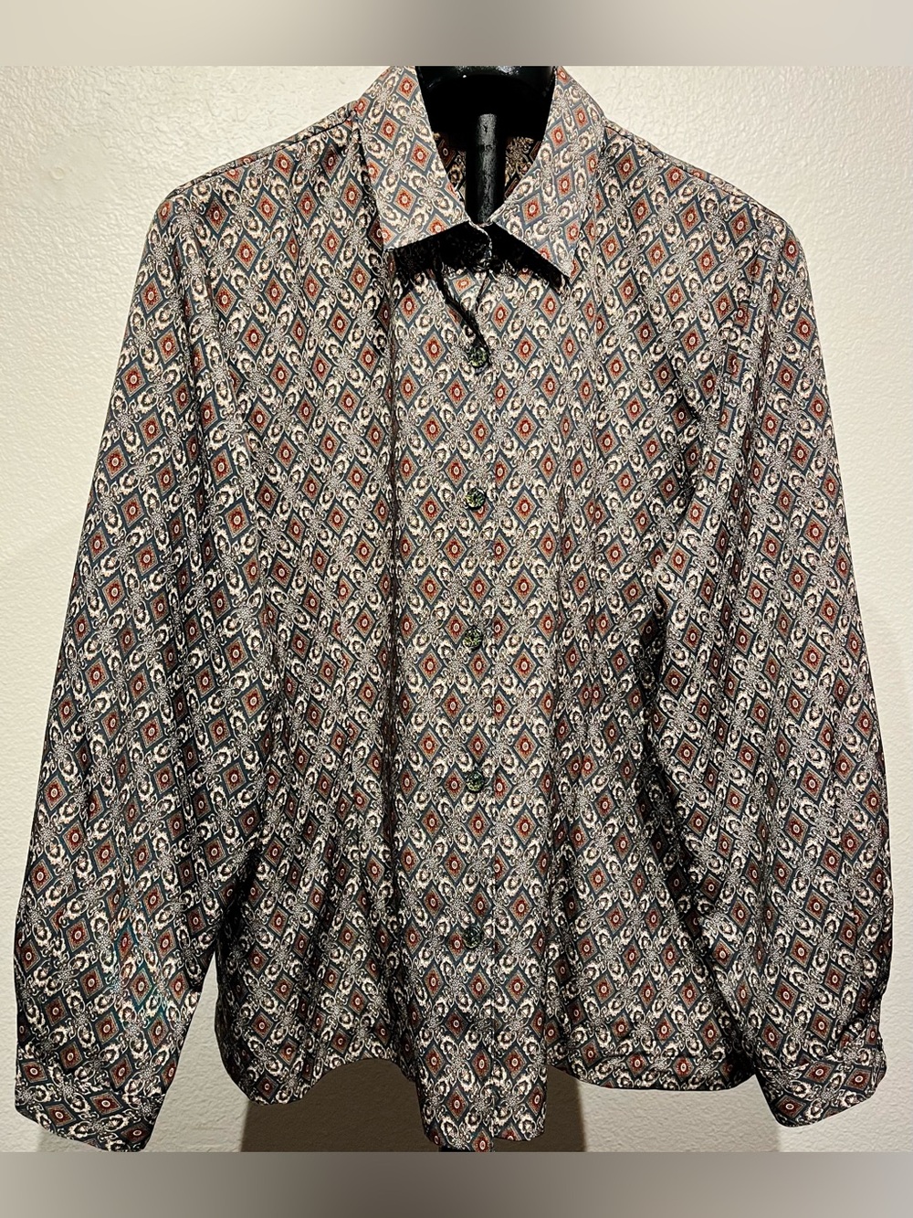 Vintage Diamond Patterned Multicolour Blouse - Size 13 (Women’s)